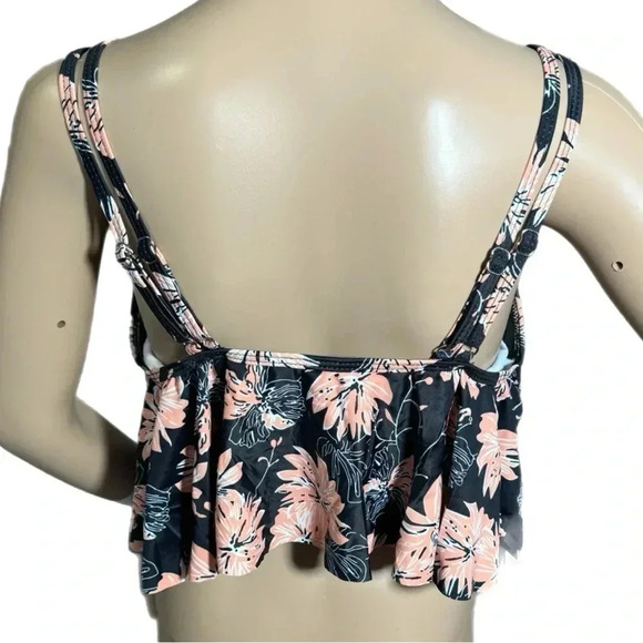 Women’s Floral Print Tankini Top Black Pink Bathing Suit Adjustable Top Sz M - Picture 4 of 9